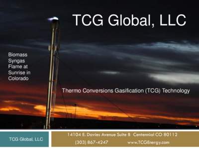 TCG Global, LLC Biomass Syngas Flame at Sunrise in Colorado