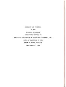 Decision and Findings in the Drilling Discharge Consistency Appeal of Mobil Olil Exploration & Producing Southeast, Inc. from an Objection by the State of North Carolina, Sept 2, 1994