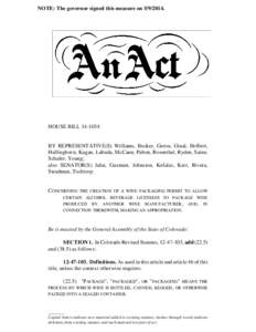 NOTE: The governor signed this measure on[removed]HOUSE BILL[removed]BY REPRESENTATIVE(S) Williams, Becker, Gerou, Ginal, Holbert, Hullinghorst, Kagan, Labuda, McCann, Pabon, Rosenthal, Ryden, Saine,