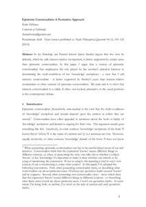 Epistemic Contextualism: A Normative Approach Robin McKenna University of Edinburgh [removed] Penultimate draft. Final version published in Pacific Philosophical Quarterly 94 (1): [removed]].