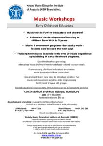 Kodaly Music Education Institute of Australia (NSW Branch) Inc. Music Workshops Early Childhood Educators  Music that is FUN for educators and children!