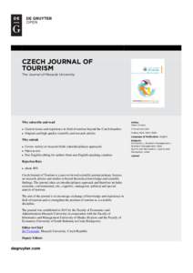 CZECH JOURNAL OF TOURISM The Journal of Masaryk University Why subscribe and read u