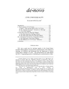 de•novo  CARDOZO LAW REVIEW CIVIL UNION EQUALITY ELIZABETH M. GLAZER*