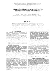 THE ANNALS OF “DUNAREA DE JOS” UNIVERSITY OF GALATI FASCICLE XIV MECHANICAL ENGINEERING, ISSNMECHANIZATION AND AUTOMATION OF THE CONSTRUCTION OPERATIONS