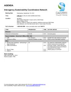 AGENDA Interagency Sustainability Coordinators Network Meeting Date: Wednesday, September 10, 2014