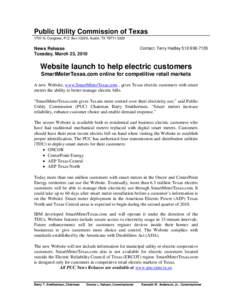 Public Utility Commission of Texas 1701 N. Congress, P.O. Box 13326, Austin, TX[removed]News Release Tuesday, March 23, 2010