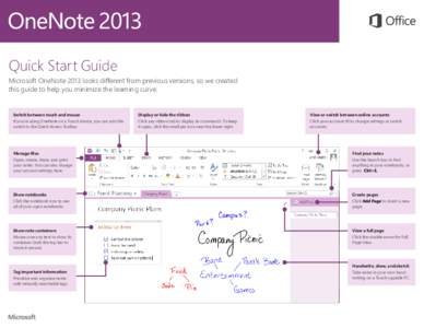 Quick Start Guide Microsoft OneNote 2013 looks different from previous versions, so we created this guide to help you minimize the learning curve. Switch between touch and mouse If you’re using OneNote on a Touch devic