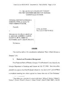 Case 2:12-cv[removed]WCO Document 25 Filed[removed]Page 1 of 14  IN THE UNITED STATES DISTRICT COURT FOR THE NORTHERN DISTRICT OF GEORGIA GAINESVILLE DIVISION