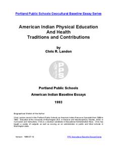 Portland Public Schools Geocultural Baseline Essay Series  American Indian Physical Education