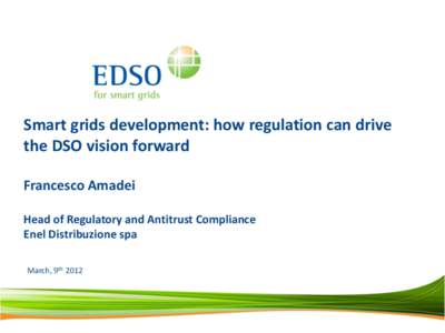 Smart grids development: how regulation can drive the DSO vision forward Francesco Amadei Head of Regulatory and Antitrust Compliance Enel Distribuzione spa March, 9th 2012