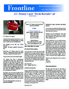 Frontline  American Decency Association April 2011 Vol. XXVI Issue IV  J.C. Penney’s new “Fresh Recruits” ad
