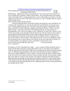 Southern Campaign American Revolution Pension Statements Pension application of George Gossling (Gosling) W10230 Elizabeth Powers fn37SC Transcribed by Will Graves[removed]Methodology: Spelling, punctuation and grammar 