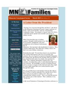     Minnesota Genealogical Society      MarchVol. 46, no. 3) In This Issue A Letter from the