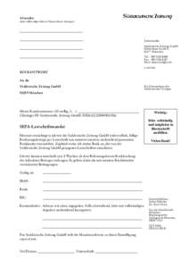 Absender:  (bitte vollständige Adresse/Firmenadresse eintragen) Lesermarkt Süddeutsche Zeitung GmbH