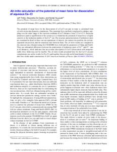 THE JOURNAL OF CHEMICAL PHYSICS 134, Ab initio calculation of the potential of mean force for dissociation of aqueous Ca–Cl Jeff Timko, Alexandra De Castro, and Serdar Kuyucaka) School of Physics, Univer