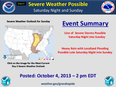 Slide #1  Severe Weather Possible Saturday Night and Sunday  Severe Weather Outlook for Sunday