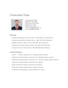 Curriculum Vitae A. Muhammed Uluda˘g Galatasaray University Mathematics Department C ¸ ıra˘