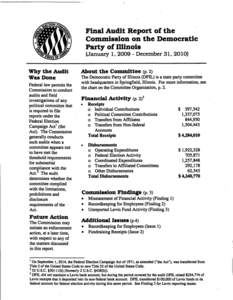 Final Audit Report of the Commission on the Democratic Party of Illinois (January 1, [removed]December 31, 2010) Why the Audit Was Done