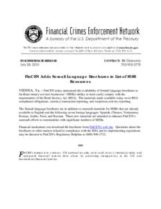 FOR IMMEDIATE RELEASE July 28, 2010 CONTACT: Bill Grassano[removed]