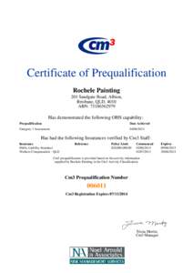 Certificate of Prequalification Rochele Painting 201 Sandgate Road, Albion, Brisbane, QLDABN: 