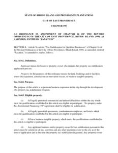 STATE OF RHODE ISLAND AND PROVIDENCE PLANTATIONS CITY OF EAST PROVIDENCE CHAPTER 595 AN ORDINANCE IN AMENDMENT OF CHAPTER 16 OF THE REVISED ORDINANCES OF THE CITY OF EAST PROVIDENCE, RHODE ISLAND, 1998, AS