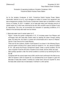 【Reference】  November 22, 2011 Tokyo Electric Power Company  Evaluation of operating conditions of Isolation Condenser, Unit1,