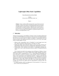 Lightweight Affine Static Capabilities Brian Mastenbrook and Kevin Marth AirStash {brian,kevin.marth}@airstash.com  Project