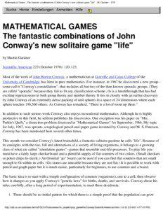 Mathematical Games - The fantastic combinations of John Conway's new solitaire game "life" - M. Gardner[removed]