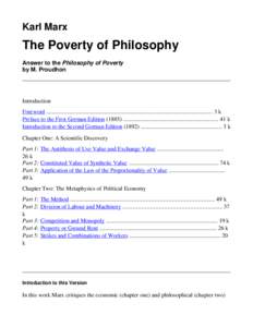 Karl Marx  The Poverty of Philosophy Answer to the Philosophy of Poverty by M. Proudhon