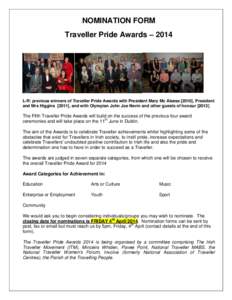 NOMINATION FORM Traveller Pride Awards – 2014