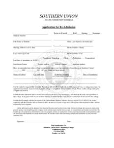 SOUTHERN UNION STATE COMMUNITY COLLEGE Application for Re-Admission _______________________________