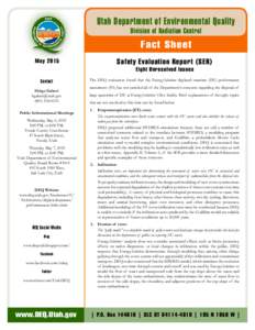 Utah Department of Environmental Quality Division of Radiation Control Fact Sheet Safety Evaluation Report (SER)