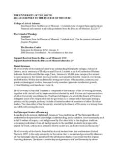 THE UNIVERSITY OF THE SOUTHREPORT TO THE DIOCESE OF MISSOURI College of Arts & Sciences Enrollment from the Diocese of Missouri: 11 students total (1 report Episcopal heritage) Financial aid awarded to all col