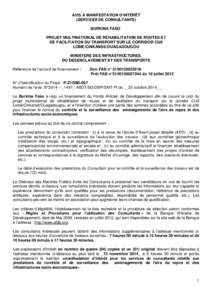 AVIS À MANIFESTATION D’INTÉRÊT (SERVICES DE CONSULTANTS) BURKINA FASO PROJET MULTINATIONAL DE REHABILITATION DE ROUTES ET DE FACILITATION DU TRANSPORT SUR LE CORRIDOR CU9 LOME/CINKANSE/OUAGADOUGOU