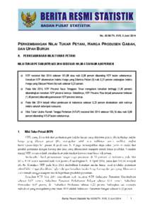 BADAN PUSAT STATISTIK No[removed]Th. XVII, 2 Juni 2014 PERKEMBANGAN NILAI TUKAR PETANI, HARGA PRODUSEN GABAH, DAN UPAH BURUH A. PERKEMBANGAN NILAI TUKAR PETANI