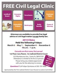 FREE Civil Legal Clinic Landlord/ Tenant Consumer Rights