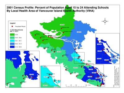 2001 Census Profile: Percent of Population Aged 15 to 24 Attending Schools By Local Health Area of Vancouver Island Health Authority (VIHA) Legend LHA-085