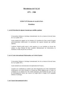 Résolutions de l’ALAI 1971 – 1972 Réunion de travail de Paris Résolutions