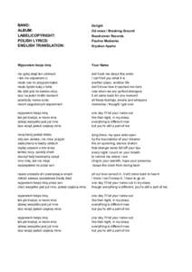 BAND: ALBUM: LABEL/COPYRIGHT: POLISH LYRICS: ENGLISH TRANSLATION: