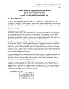 FY01 Annual Report of Accomplishments and Results Cooperative Extension Service, University of Alaska Fairbanks Page 1 Annual Report of Accomplishments and Results University of Alaska Fairbanks