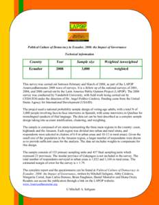 Political Culture of Democracy in Ecuador, 2008: the Impact of Governance Technical information Country  Year