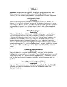 |	UOSoJo	| Objectives:	Students	will	be	introduced	to	Solutions	Journalism	and	begin	their	 initial	inquiry	of	it;	students	will	learn	about	the	Four	Qualities	and	practice	 analyzing	for	them	in	advance	of	take-home	Fin