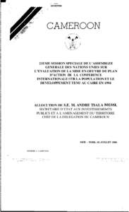 21EME SESSION SPECIALE DE L’ASSEMBLEE GENERALE DES NATIONS UNIES SUR L’EVALUATION DE LA MISE EN OEUVRE DU PLAN D’ACTION DE LA CONFERENCE INTERNATIONALE SUR LA POPULATION ET LE DEVELOPPEMENT TENU AU CAIRE EN 1994