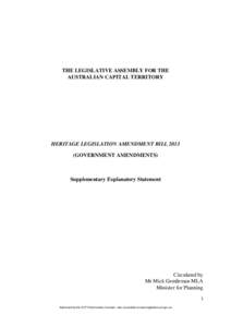 THE LEGISLATIVE ASSEMBLY FOR THE AUSTRALIAN CAPITAL TERRITORY HERITAGE LEGISLATION AMENDMENT BILL[removed]GOVERNMENT AMENDMENTS)