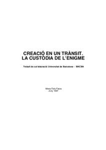 CREACIÓ EN UN TRÀNSIT. LA CUSTÒDIA DE L’ENIGME Treball de col·laboració Universitat de Barcelona - MACBA Mireia Feliu Fabra Juny 1997