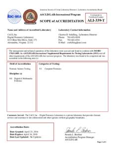 American Society of Crime Laboratory Directors / Laboratory Accreditation Board  ASCLD/LAB-International Program SCOPE of ACCREDITATION