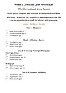 Weald & Downland Open Air Museum 2014 Horticultural Show Results Thank you to everyone who took part in the Horticultural Show. With over 150 entries, the competition was very competitive this year, so congratulations to