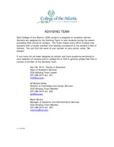 College of the Atlantic / Education / Academia / Liberal arts colleges / Academic advising / Learning