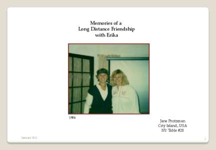 Memories of a Long Distance Friendship with Erika 1984