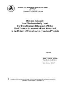 United States / Total maximum daily load / Anacostia River / Potomac River / Neabsco Creek / Wicomico River / Mattawoman Creek / Interstate Commission on the Potomac River Basin / Clean Water Act / Chesapeake Bay Watershed / Geography of the United States / Geography of North America